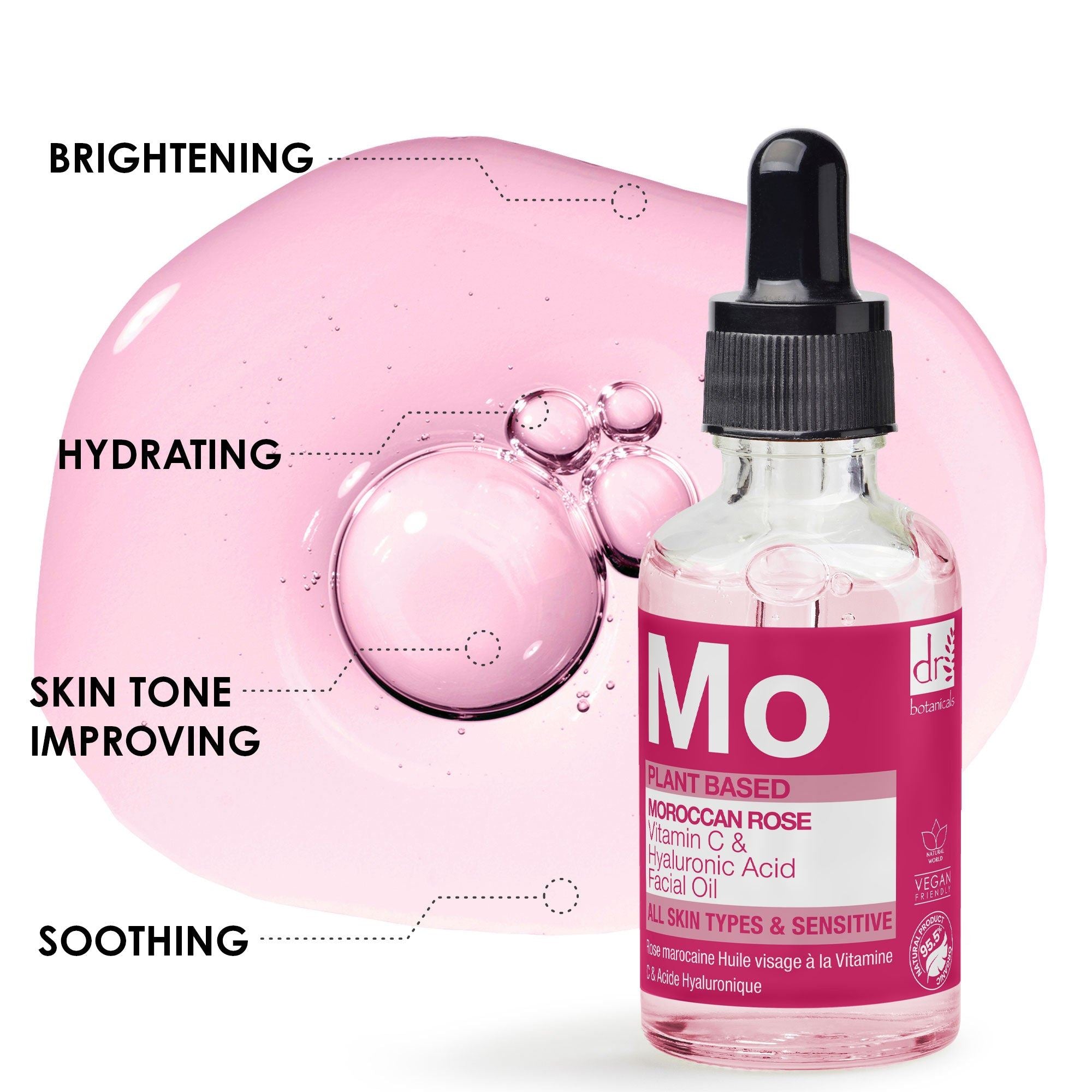 Aceite Facial de Rosa Marroquí con Ácido Hialurónico y Vitamina C 15ml + 30ml