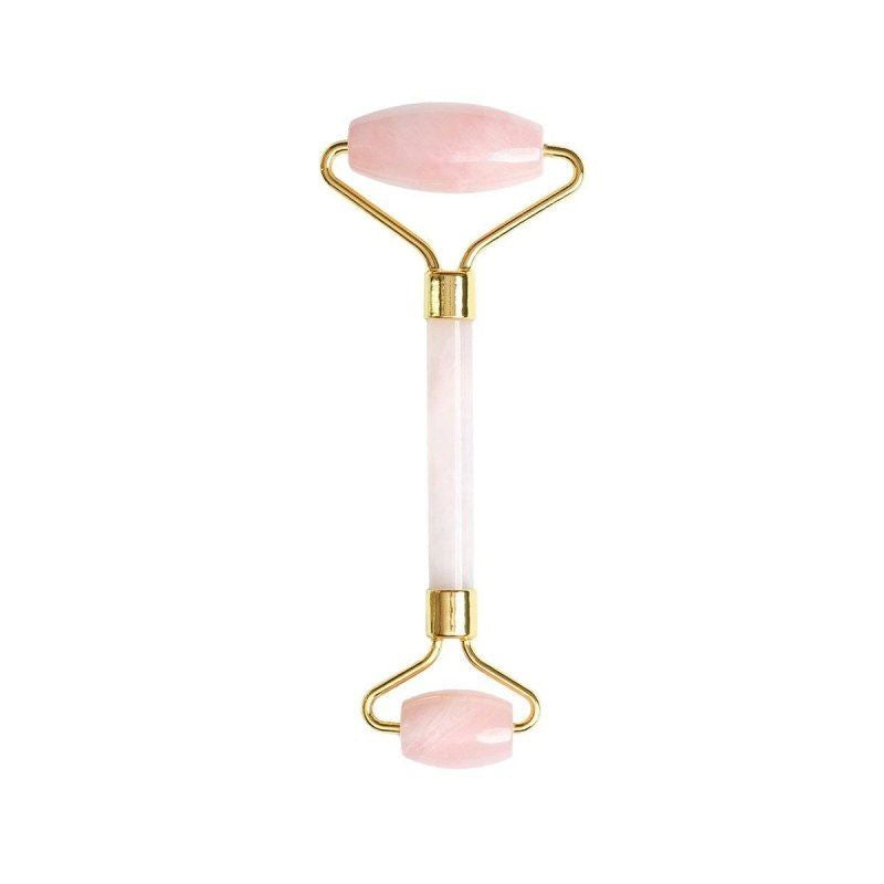 Rodillo facial de piedra nutritiva y curativa de cuarzo rosa (mango de oro rosa)