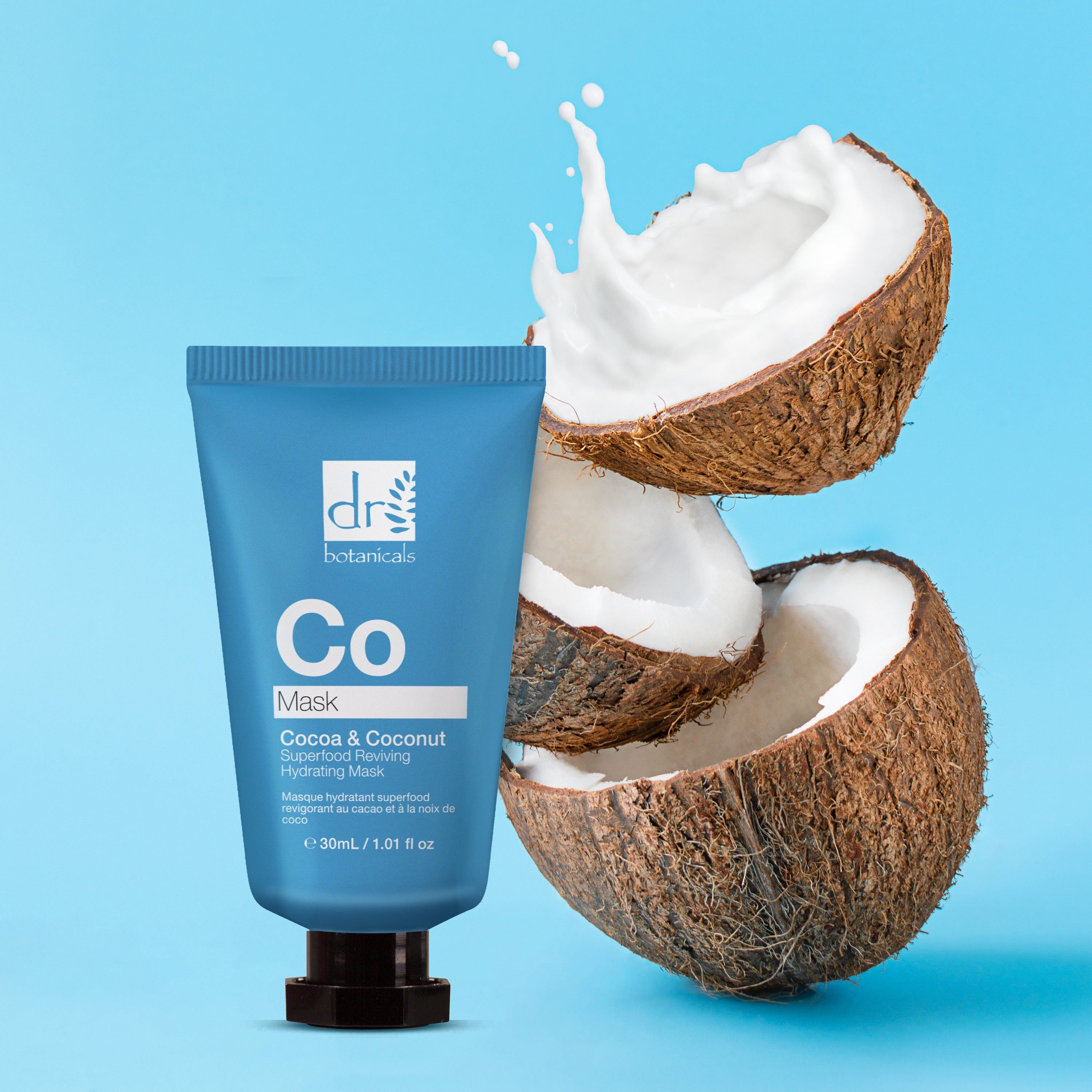 Dúo de mascarillas hidratantes revitalizantes con superalimentos de cacao y coco