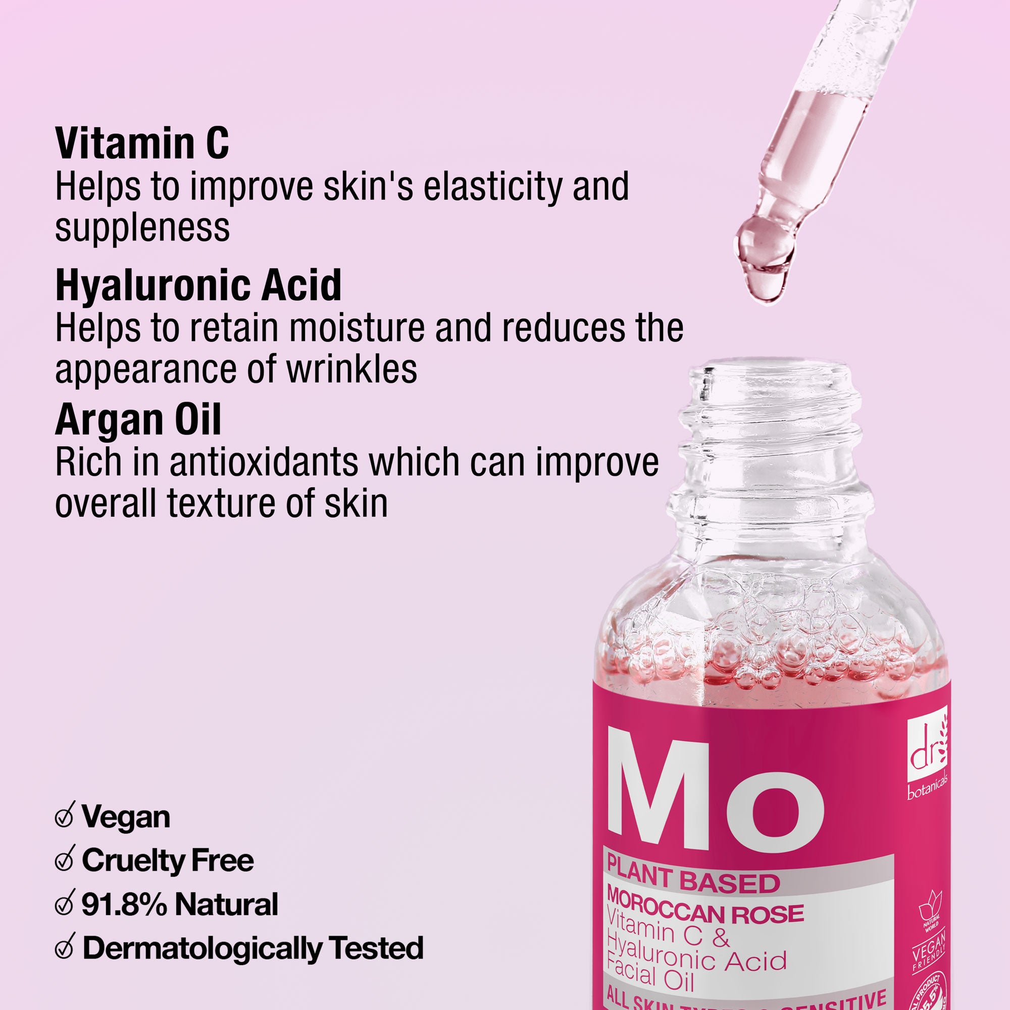 Aceite Facial de Rosa Marroquí con Ácido Hialurónico y Vitamina C 15ml + 30ml