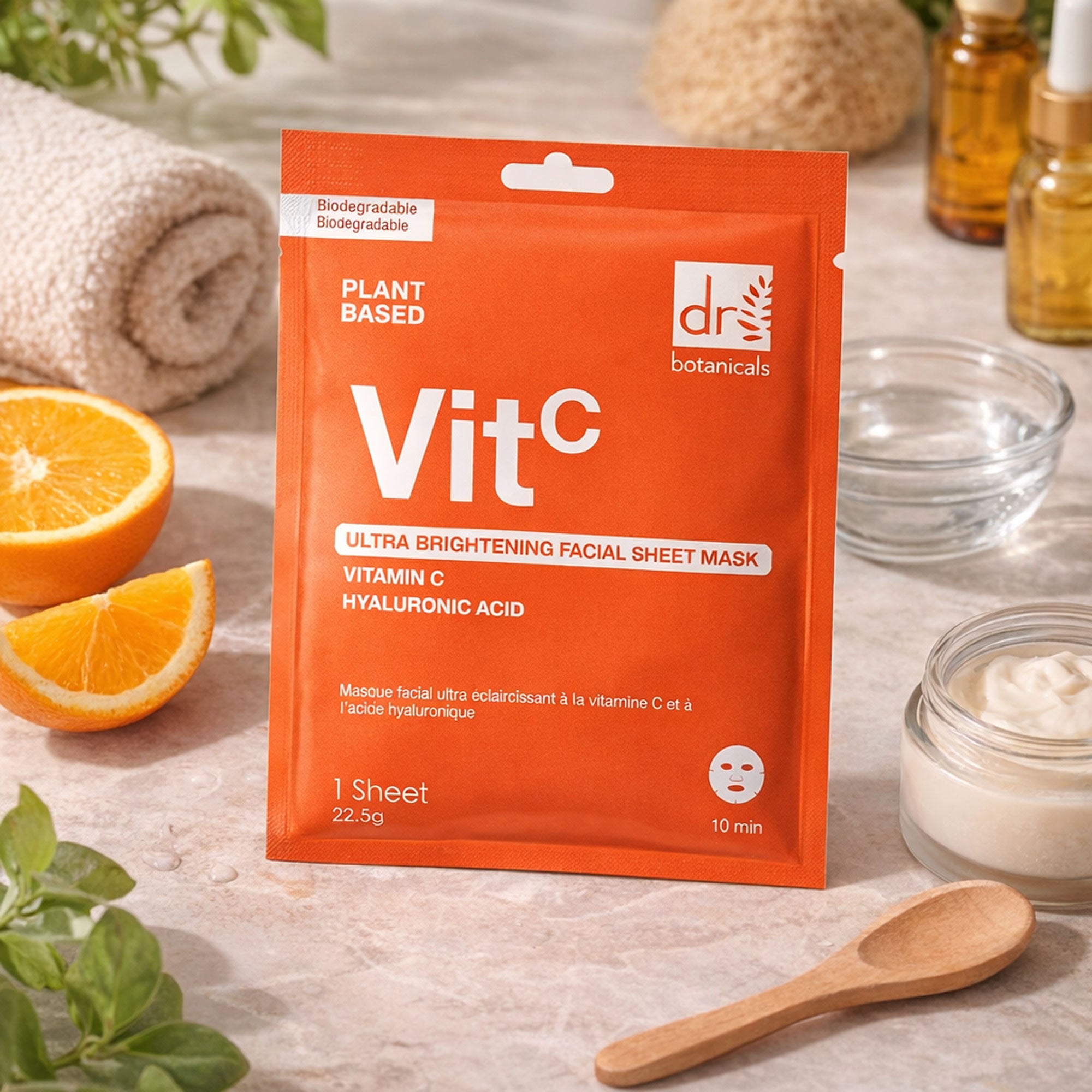 Dr Botanicals Ultra Brightening Facial Mask with Vitamin C and Hyaluronic Acid Pack of 10