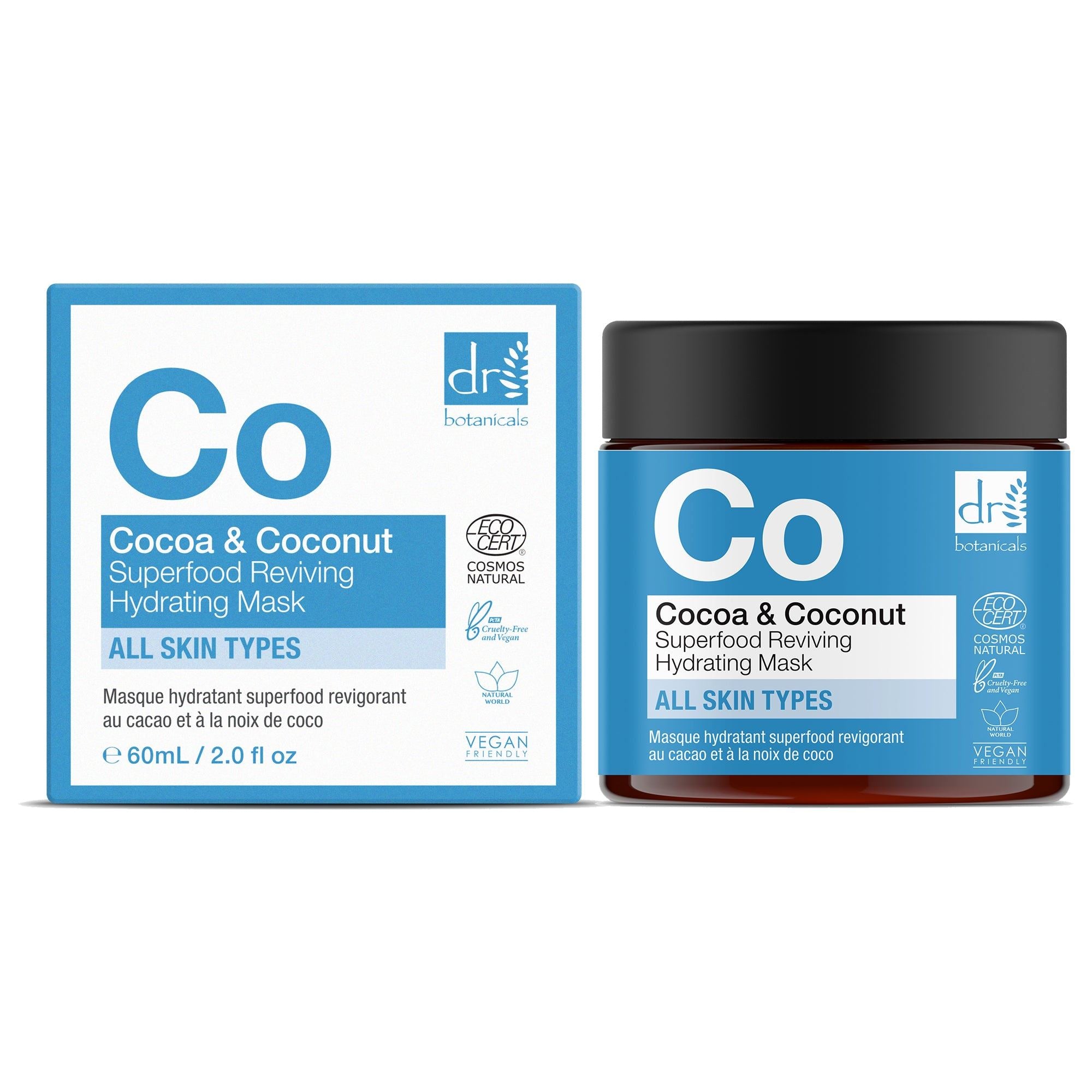 Dúo de mascarillas hidratantes revitalizantes con superalimentos de cacao y coco