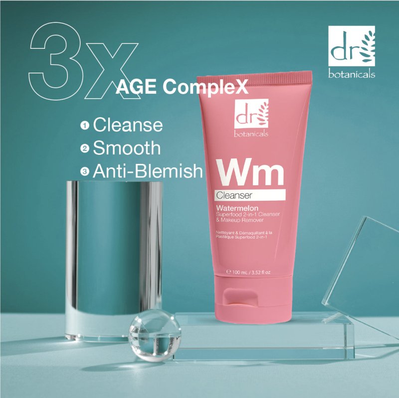 Watermelon Superfood 2 - in - 1 Cleanser & Makeup Remover with Glycolic Acid, Salicylic Acid and Lactic Acid 100ml - Dr Botanicals