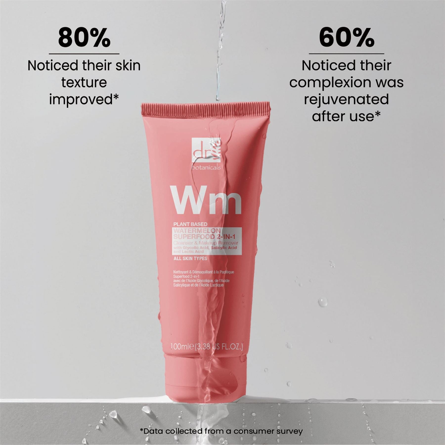 Watermelon Superfood 2-in-1 Cleanser & Makeup Remover 100ml with Glycolic Acid, Salicylic Acid and Lactic Acid