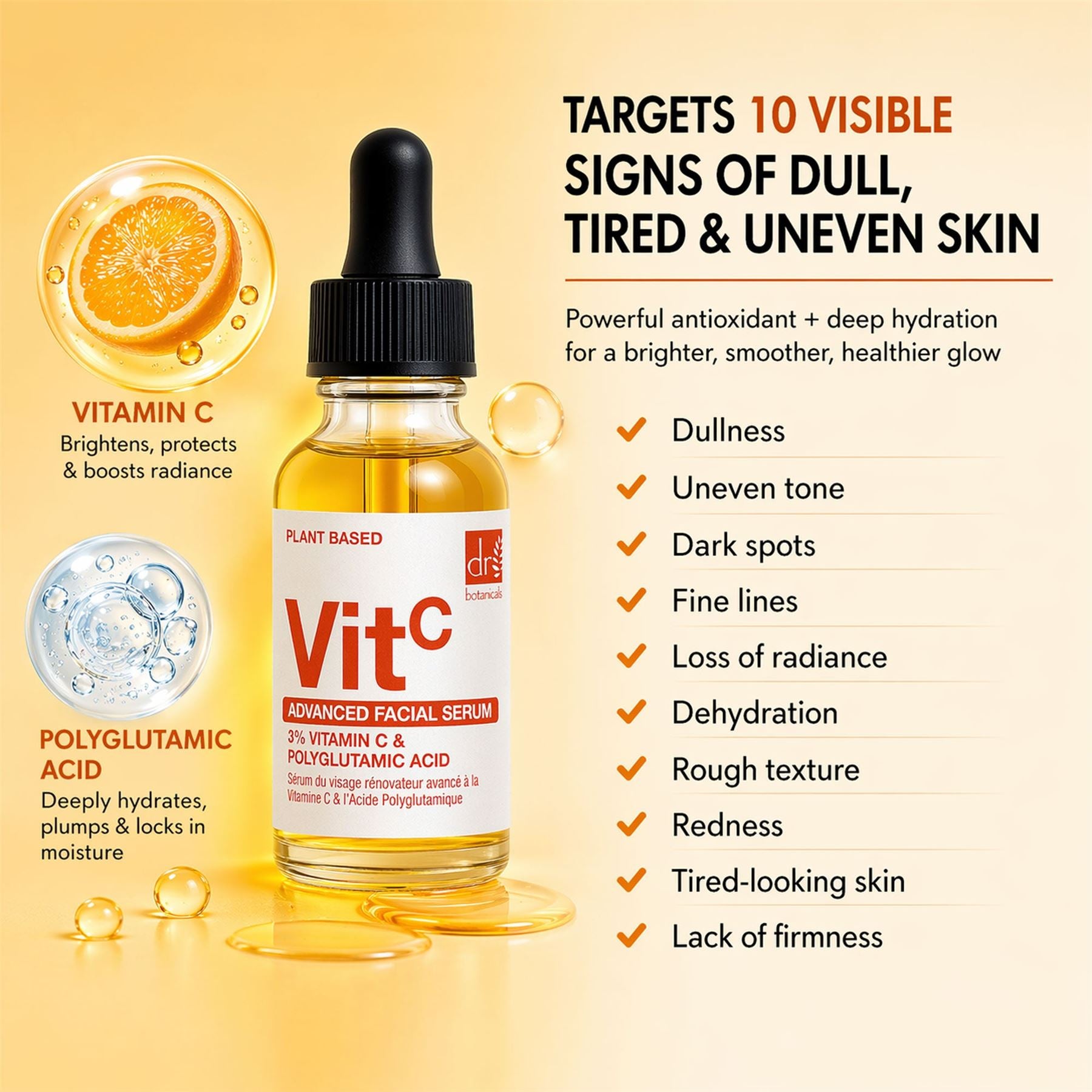 Advanced Facial Serum with 3% Vitamin C &  Polyglutamic Acid 30ml