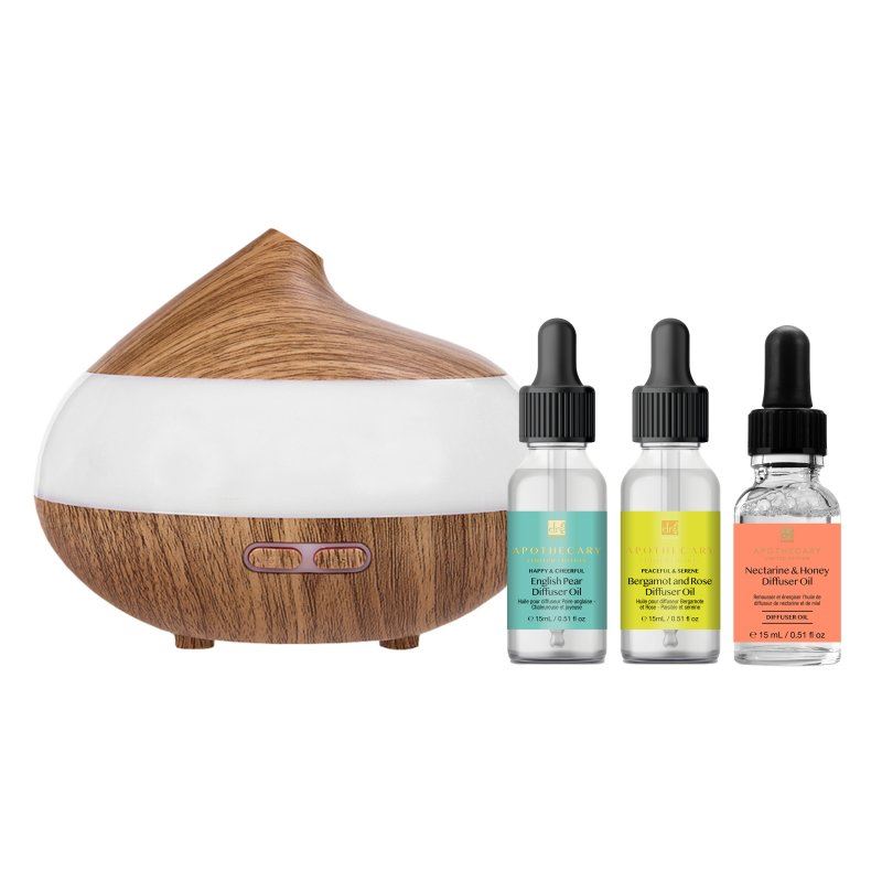 Wooden Aroma Diffuser + Oils Kit: English Pear, Bergamot & Rose, Nectarine & Honey