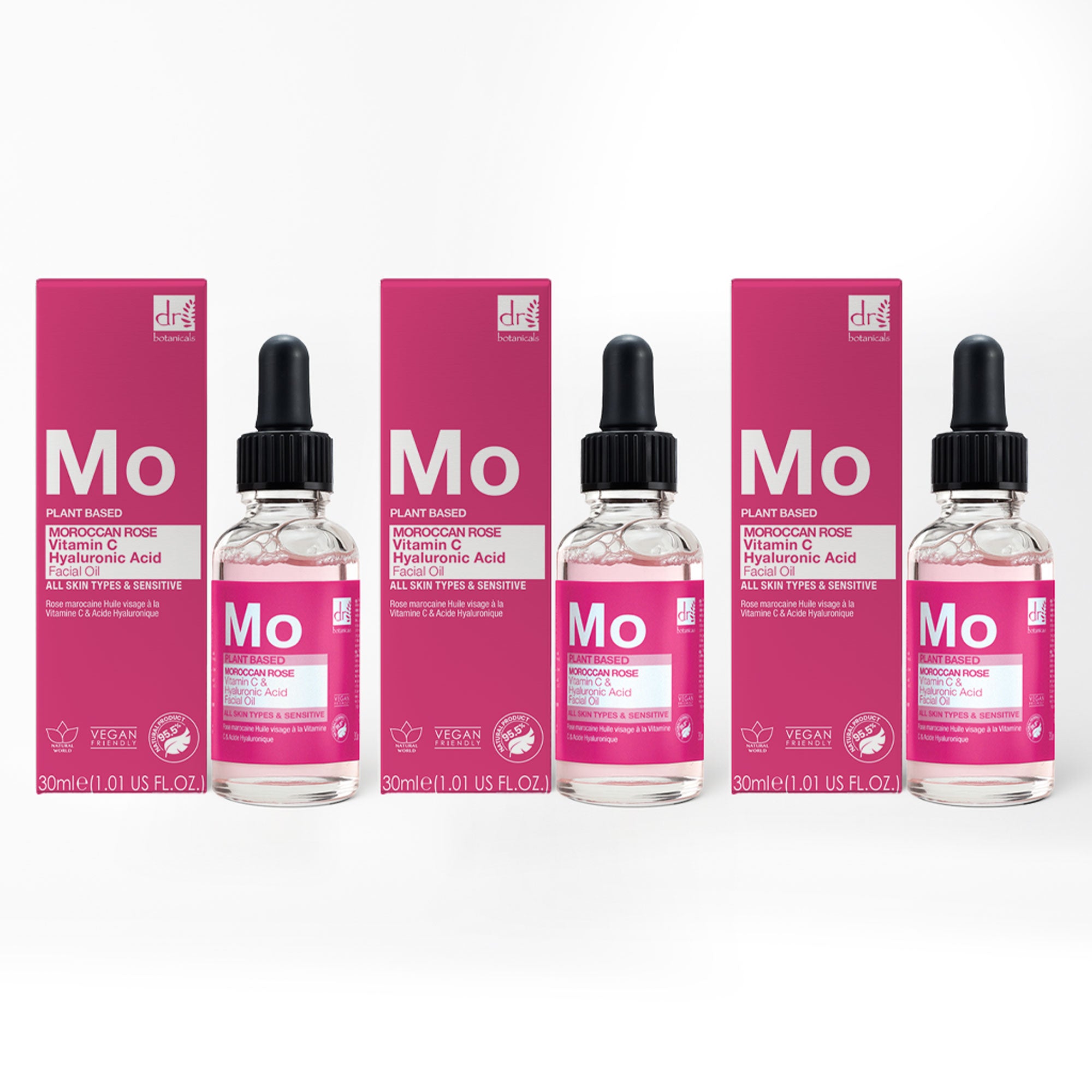 Moroccan Rose Facial Oil with Hyaluronic Acid & Vitamin C 30ml Trio Set