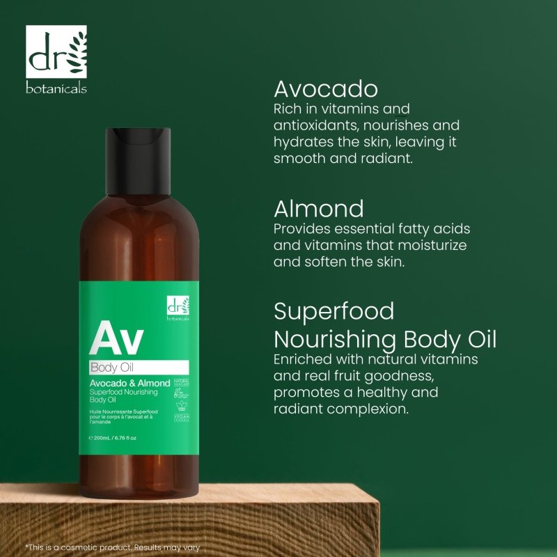 Avocado & Almond Superfood Nourishing Body Oil 200ml - Dr Botanicals