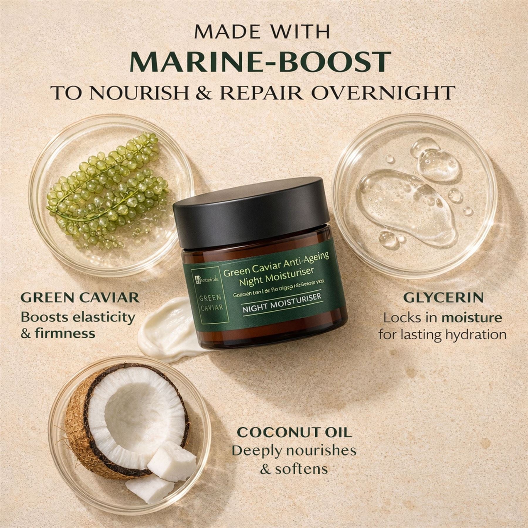 Crema de noche antioxidante y antiedad con caviar verde y aceite de argán 50 ml
