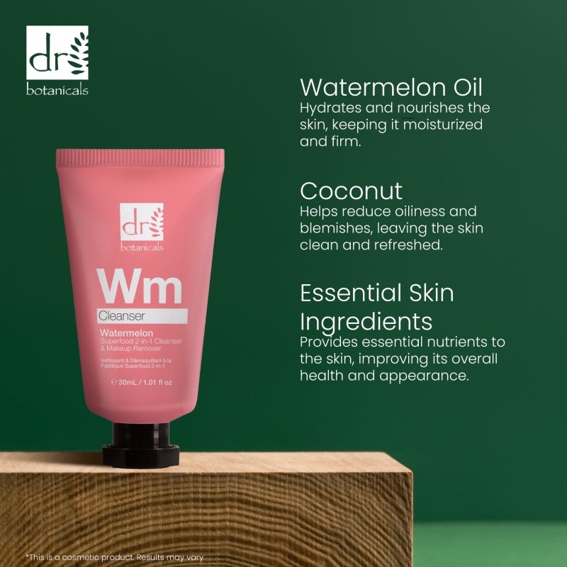 Watermelon Superfood 2 - In - 1 Cleanser & Makeup Remover 30ml - Dr Botanicals