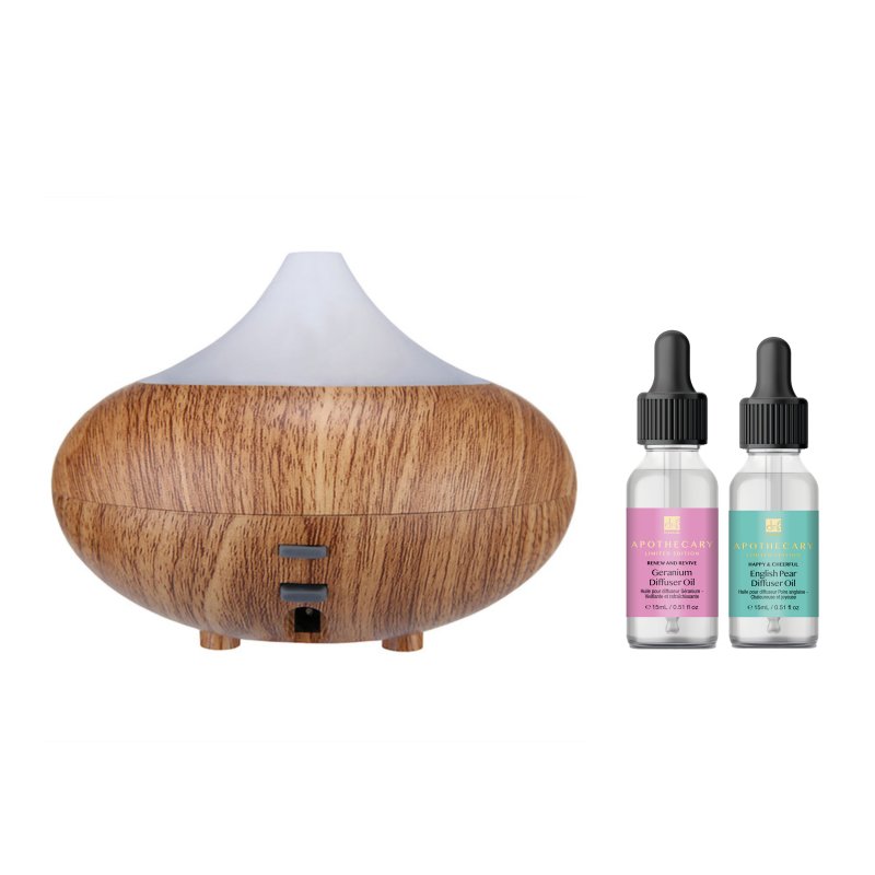 Wooden Aroma Diffuser + Oils Kit: English Pear, Geranium - Dr Botanicals