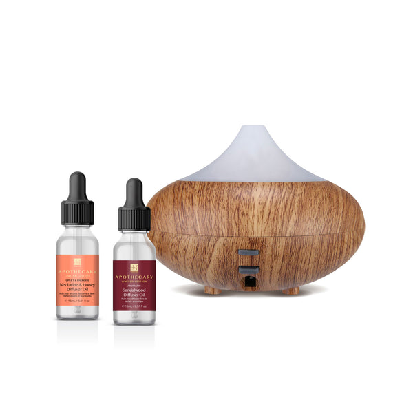 Wooden Aroma Diffuser + Oils Kit: Sandalwood, Nectarine & Honey